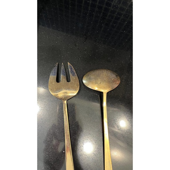 Gold Plated 2-Piece Service Set Cutlery Large Fork and Spoon - Picture 8 of 10